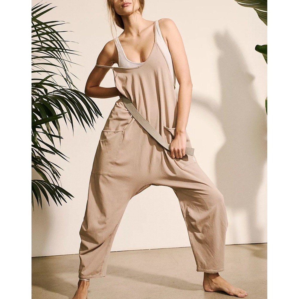 Free People Movement Hot Shot Onesie Jumpsuit Sz M Mocha Latte Slouchy Bogo Yoga